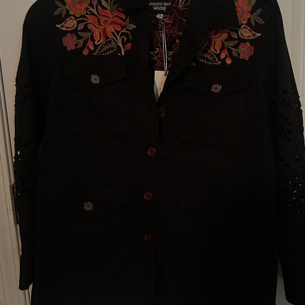 Johnny Was Violette Eyelet Military Jacket
